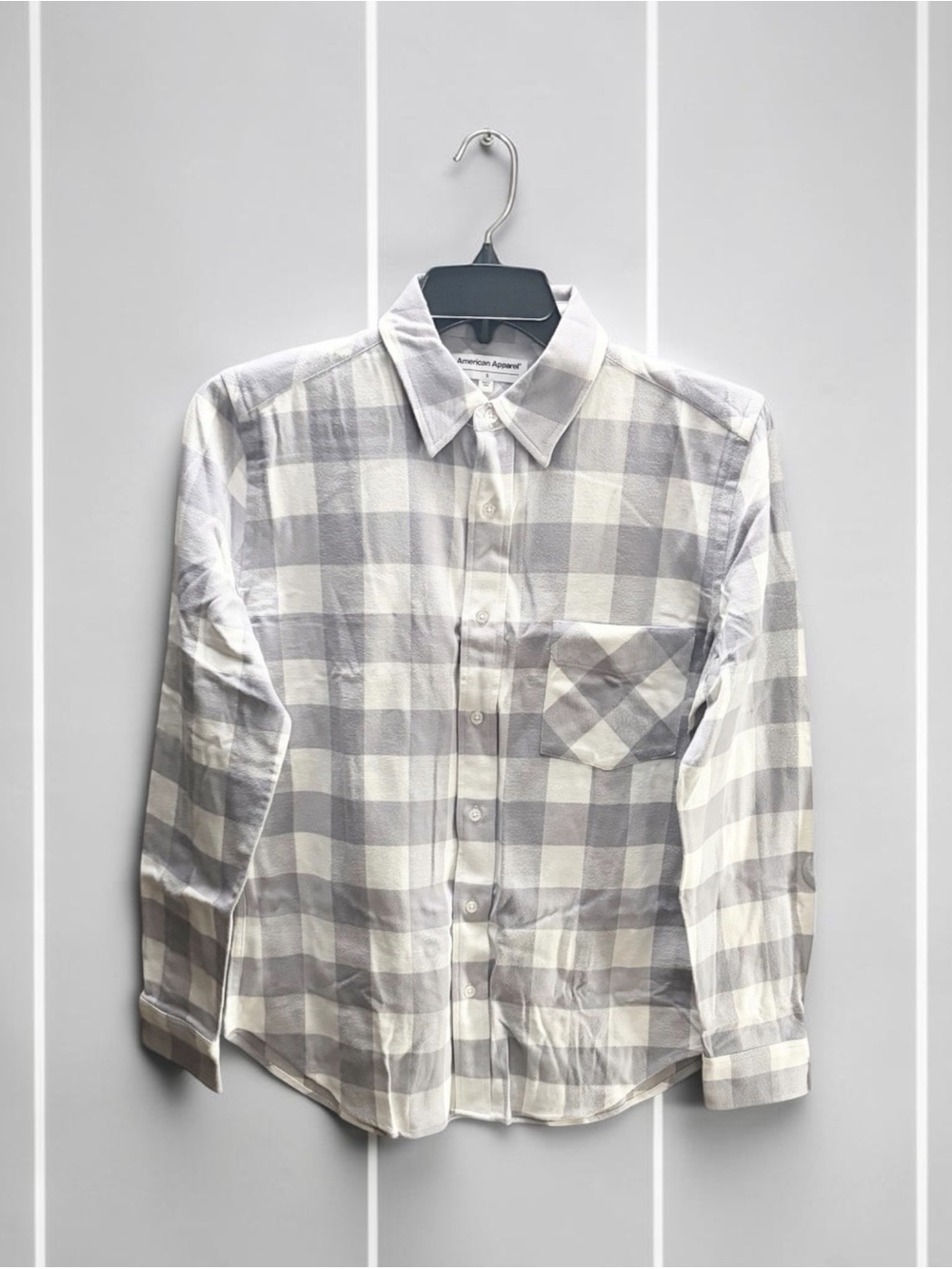 New American Apparel Lumberjack Flannel Long Sleeve Shirt Mens Small Gray Check